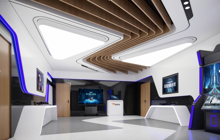 Exhibition showroom with 3D display installations